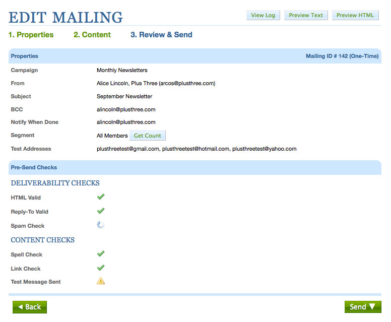 Edit Mailing step 2: Review & Send
